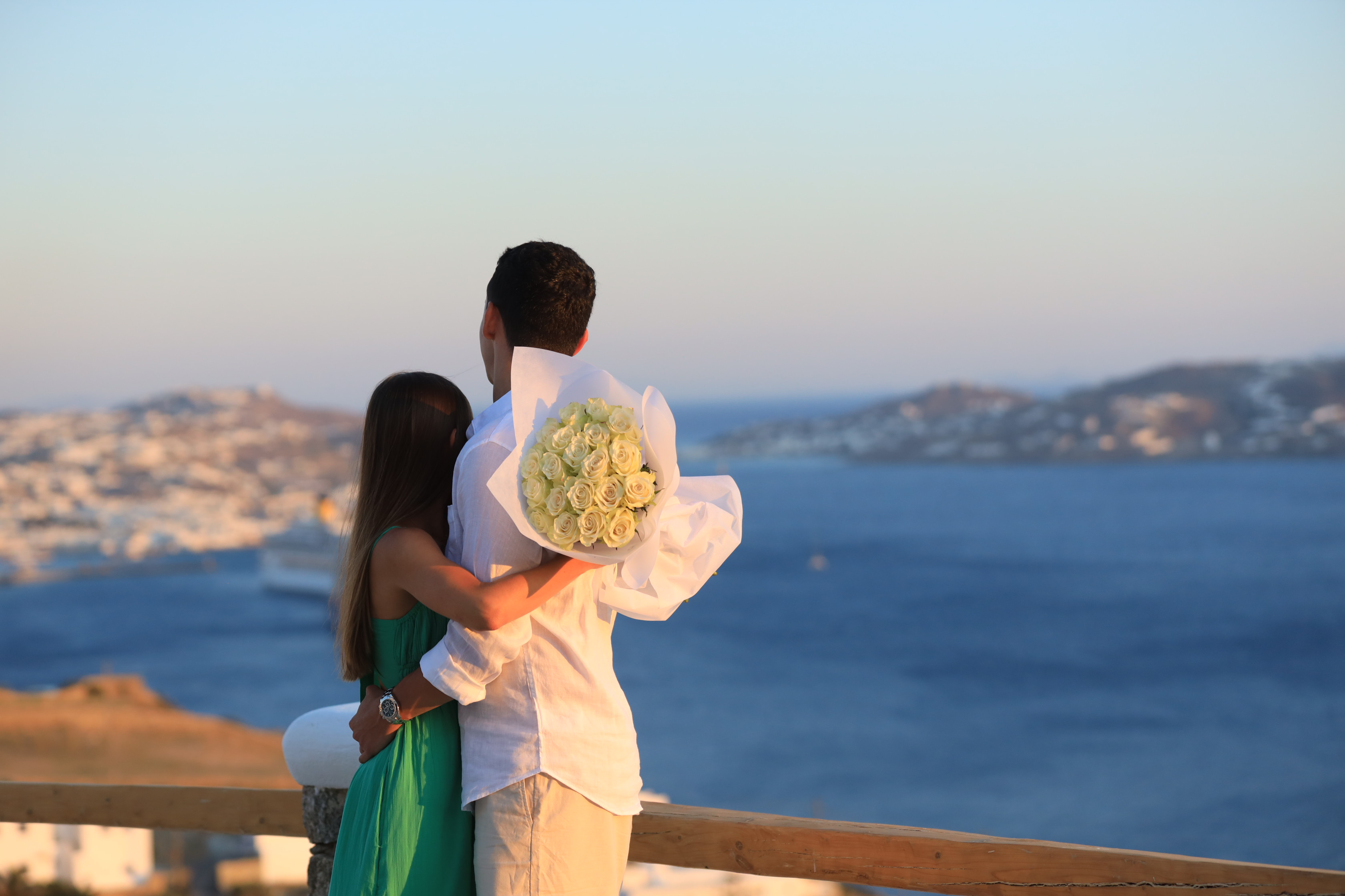 Clifftop proposal overlooking the Aegean Sea in Mykonos, Greece